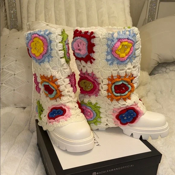 AKIRA Multicolor Crochet Combat Boots - Picture 3 of 5